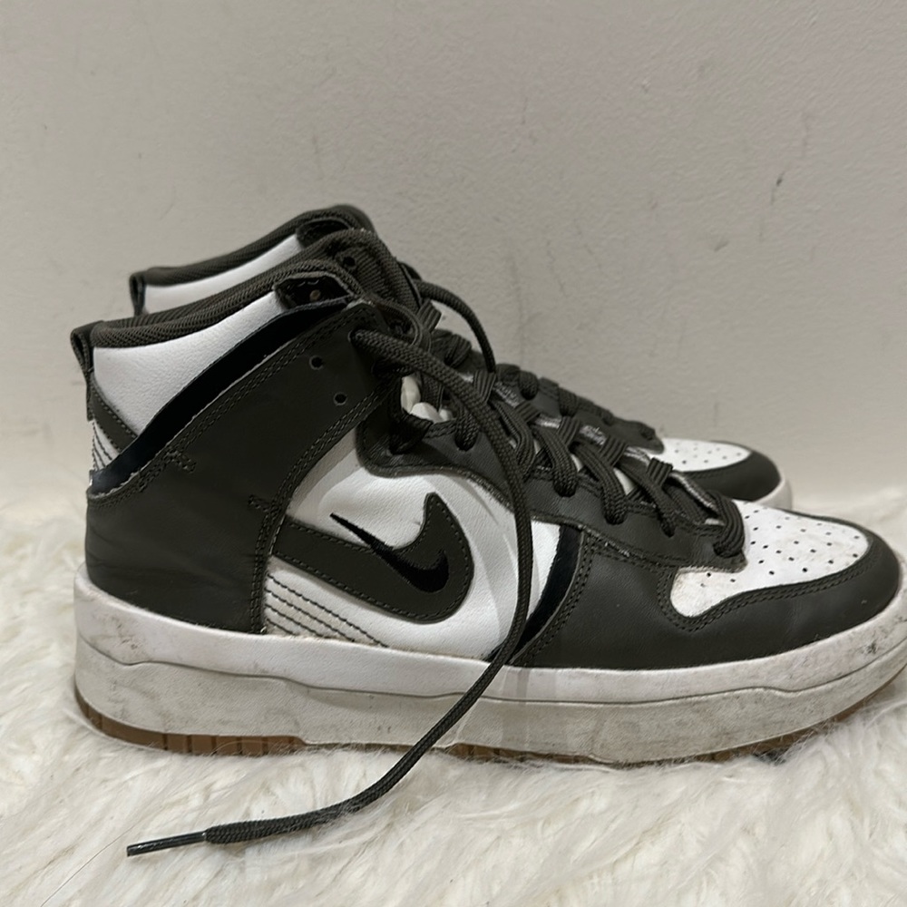 High top AF1s Air Force 1 Nikes Sneakers in Army Green, White, and Black